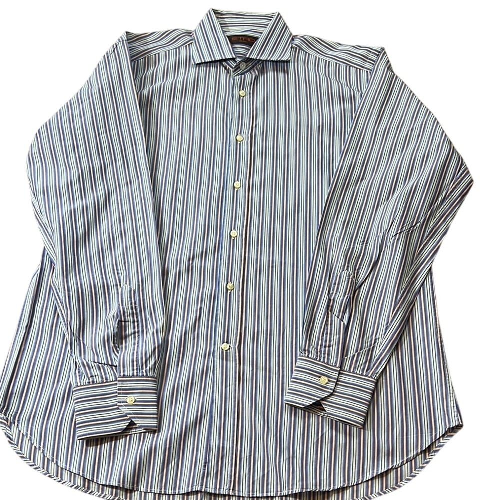 ETRO Milano Striped Dress Shirt Button Up Long Sleeve‎ Italy Made Size 41